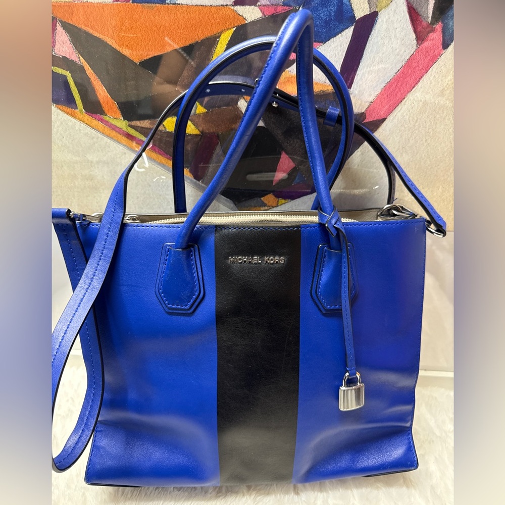 MICHAEL KORS Blue & Black Leather Top Handle Bag